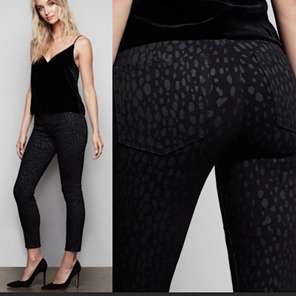 Good American Good Legs Crop Animal Print Jean Size 27 / 4 Black STRETCH! - Picture 4 of 15